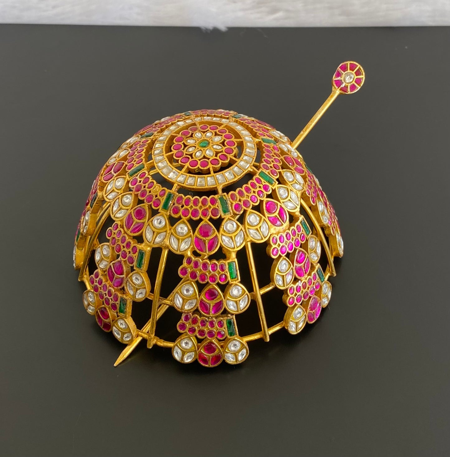 Matte finish kudan jadau bun cage-hair accessory with stick Dj-53637