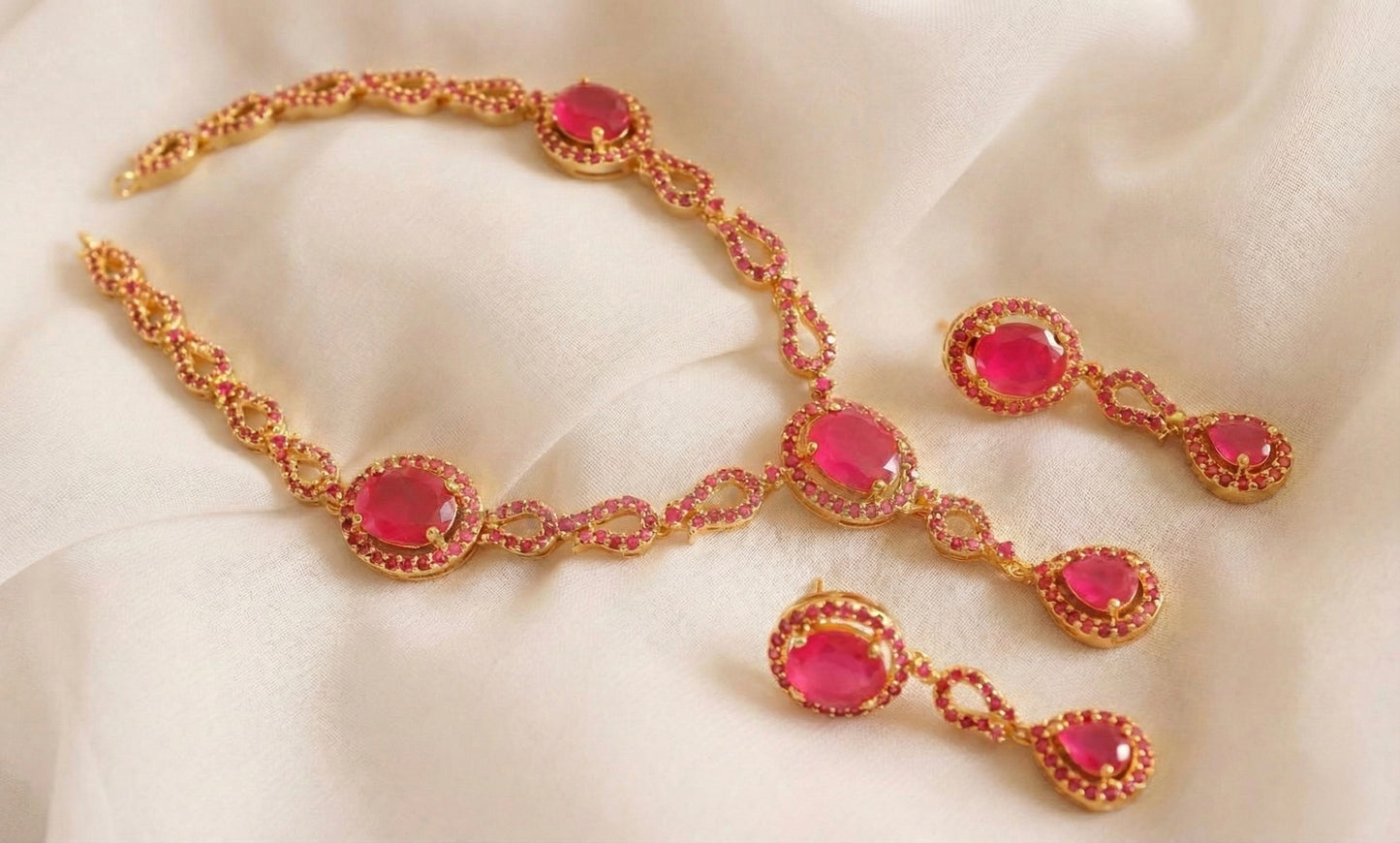 Gold tone Ruby Necklace Set-dj17104