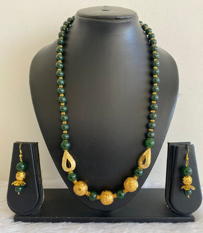 Gold tone Green Beaded Necklace Set- DJ16883
