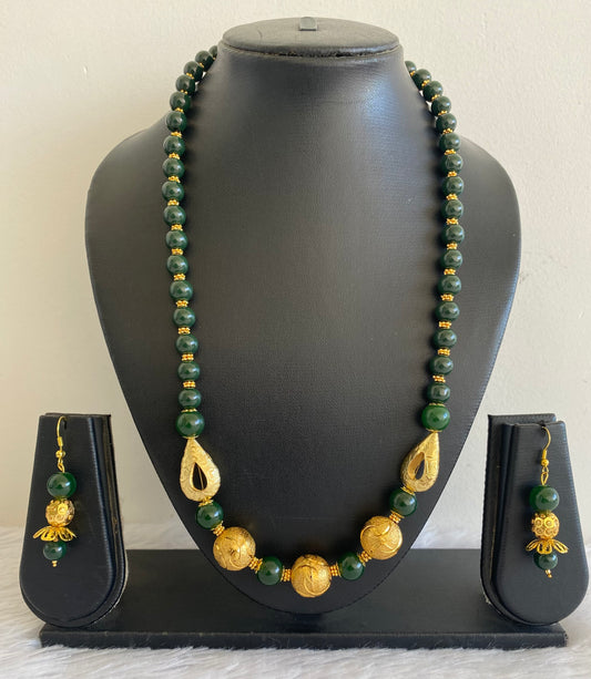 Gold tone Green Beaded Necklace Set- DJ16883