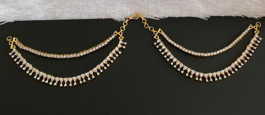 Two tone cz white stone double layer ear side chain dj-54069