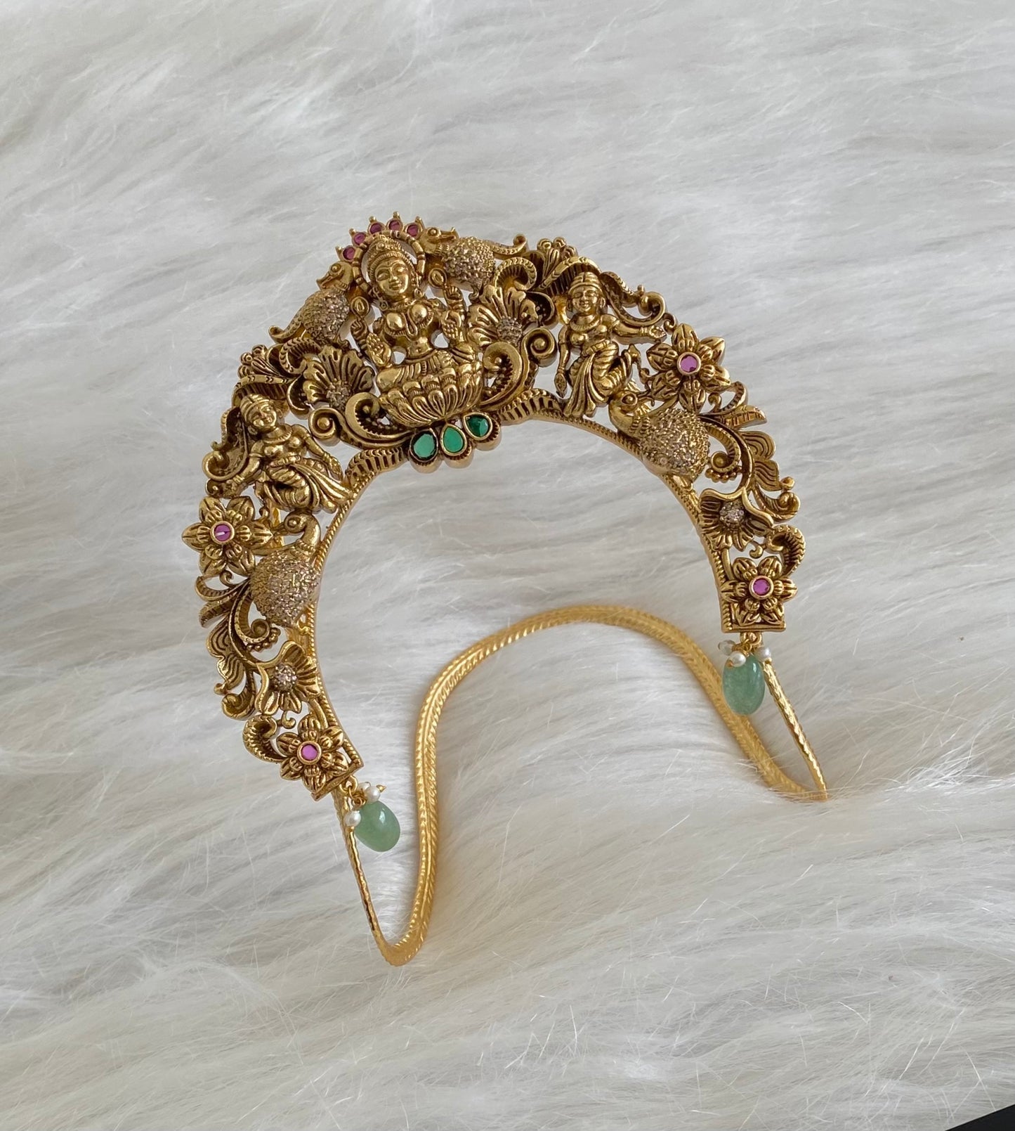 Antique gold tone cz white-kemp-gree lakshmi peacock vanki/bajuband dj-54470