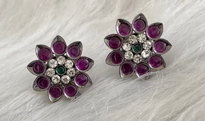 Black finish precious kemp-white pearl flower 2 in 1 round earrings dj-53947