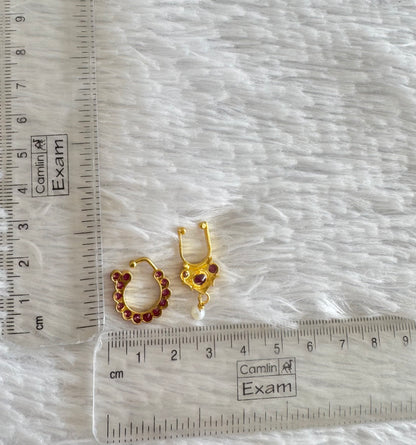 Gold tone AD pink nathu-bulakku(nose pin) dj-52039