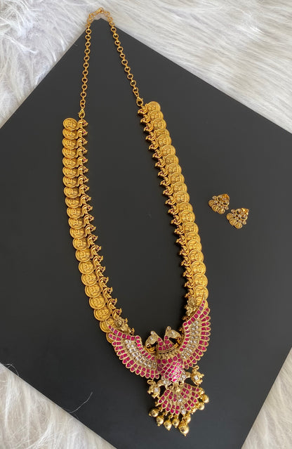 Antique gold tone kundan jadau Gandaberunda lakshmi coin peacock haar set dj-54197