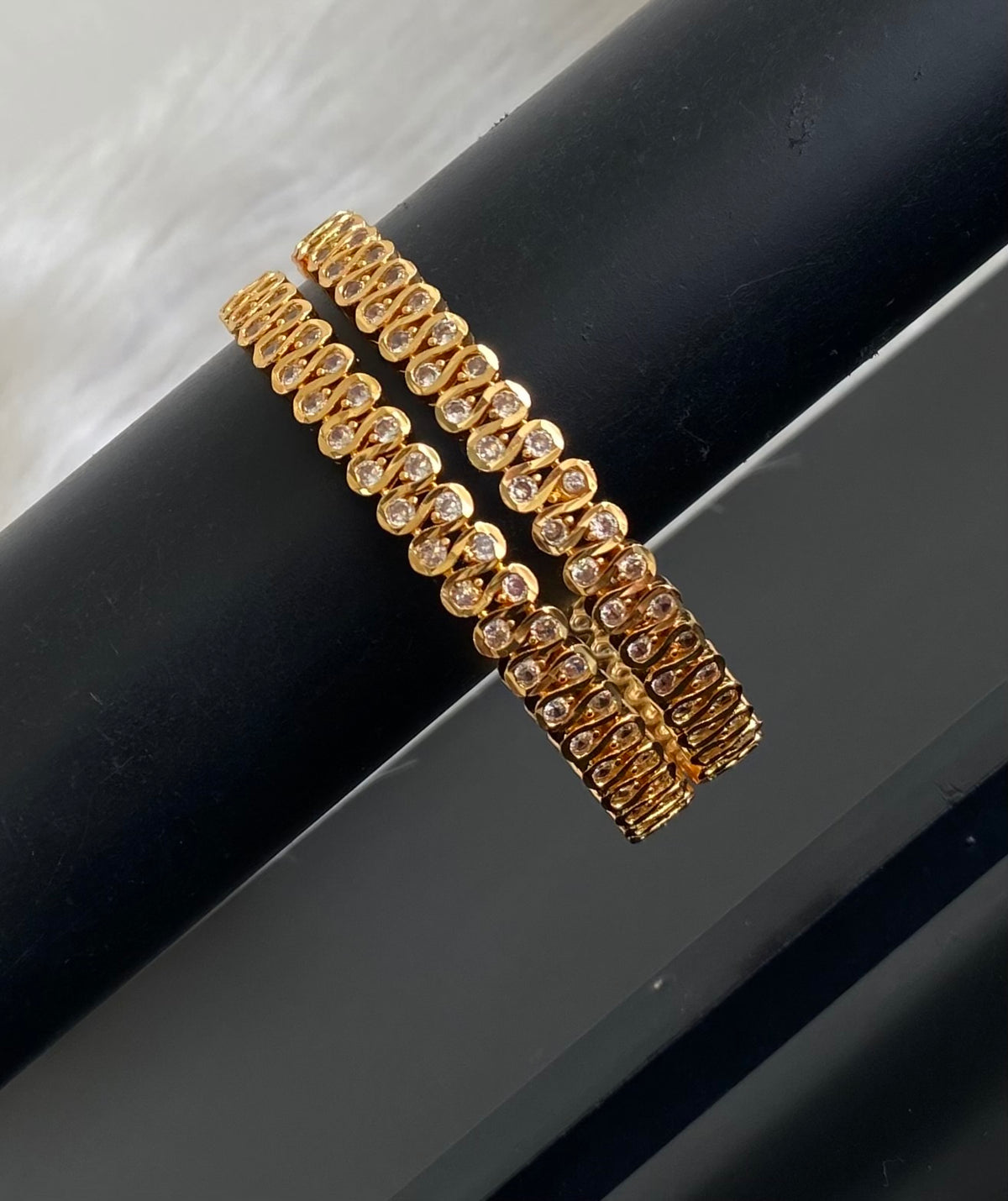 Gold tone white stone bangles(2.4) Dj-54882