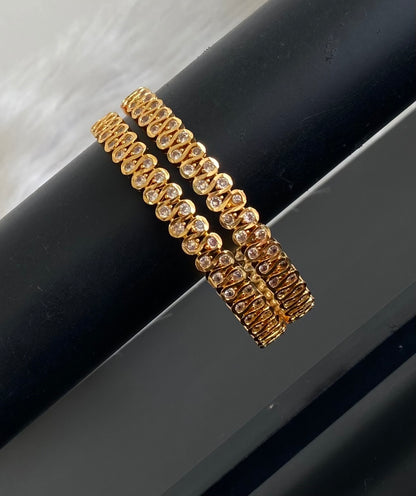 Gold tone white stone bangles(2.4) Dj-54882