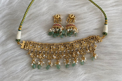 Antique gold tone kundan jadau lotus choker set dj-54510