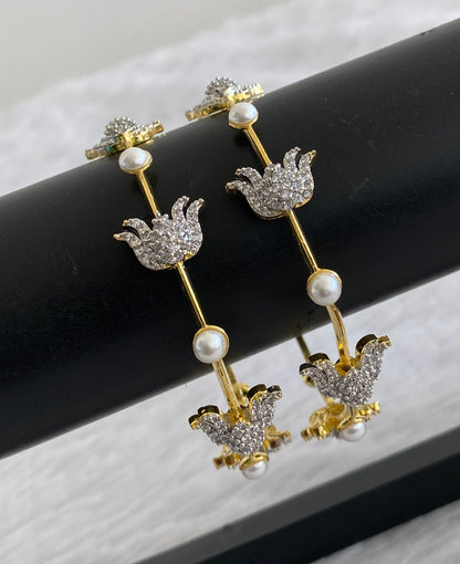 Two tone cz white lotus pearl bangles(2.4) dj-53425