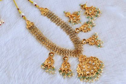 Antique gold tone ruby-green Kundan peacock necklace set dj-53031