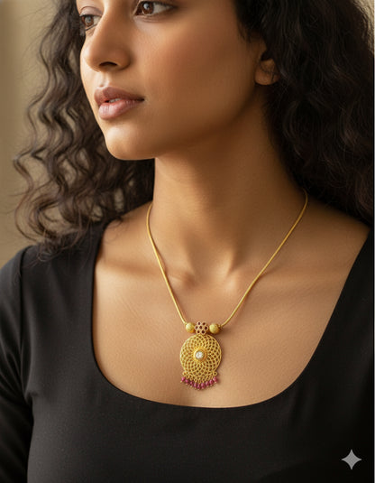 Gold tone pink-white stone flower kodi necklace dj-51685