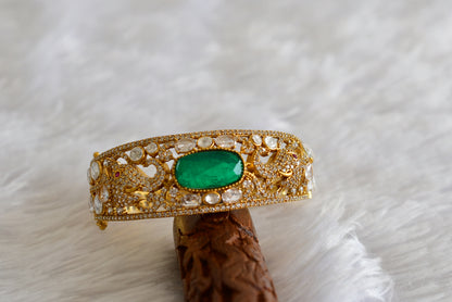 Antique gold tone cz moissanite green elephant kada dj-51777