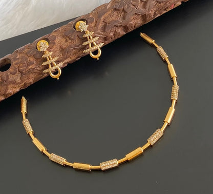 Antique gold tone cz white stone hasli necklace set dj-54407