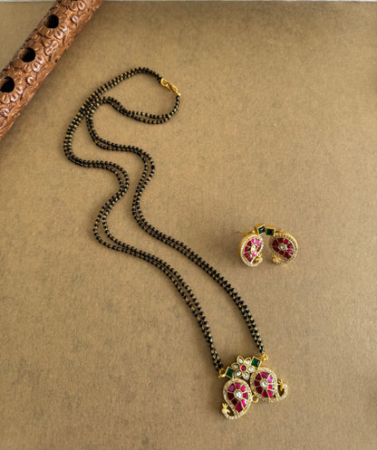Matte finish pink-green-white kundan jadau mango 24 inches mangalsutra set dj-51540