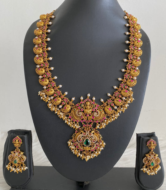 Gold look alike kundan jadau short haar set dj-54606