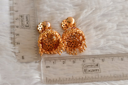 Gold tone south indian style AD pink-white jhumkka dj-50498