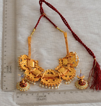 Gold tone kemp-green Shri Naagar necklace set dj-52354