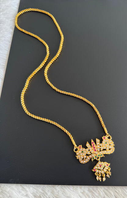 Gold tone AD pink-green nama-shanku-chakra pendant with 24 inches chain dj-51991