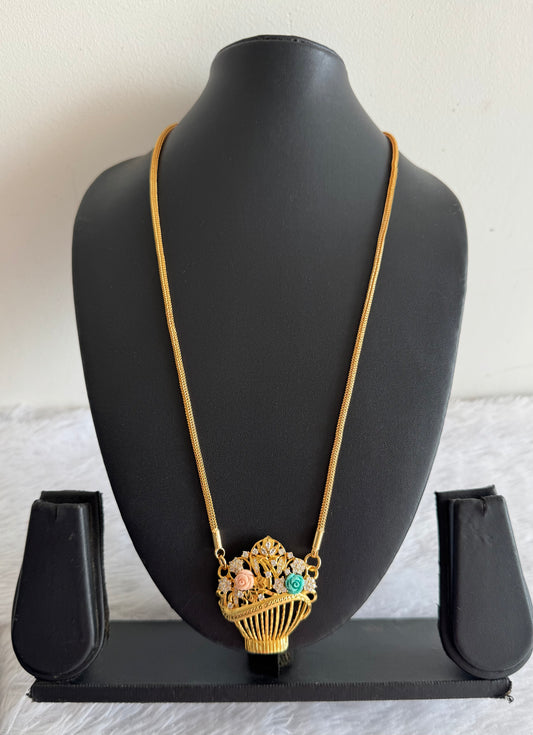 Gold tone 24 inches chain with flower pot pendant dj-52220