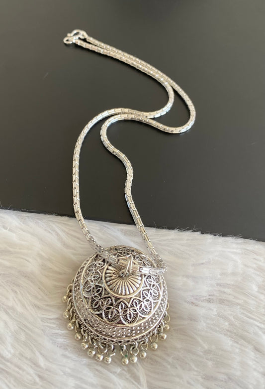 Silver tone pearl jhumkka pendant with chain dj-52945