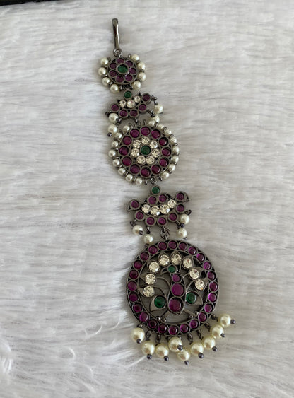 Black finish precious kemp-green-white pearl peacock tikka dj-53389