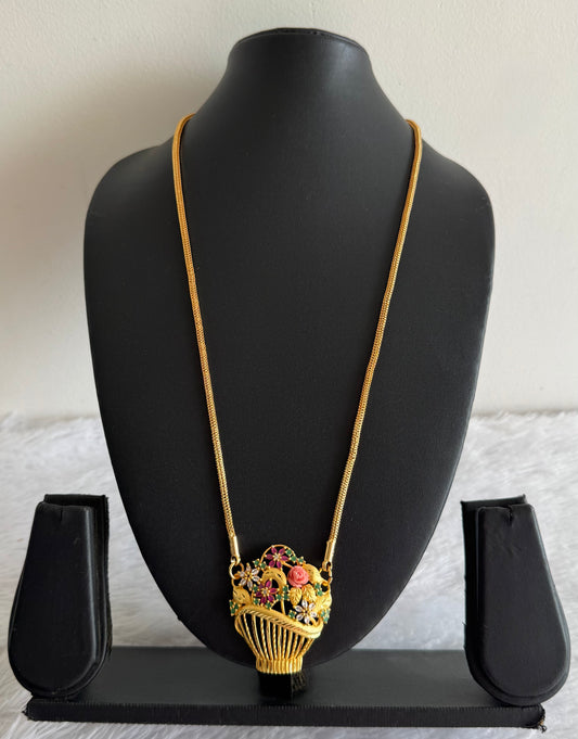 Gold tone 24 inches chain with flower pot pendant dj-52222