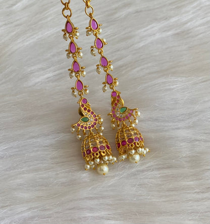 Antique gold tone pearl swan jhumkka with ear side chain dj-55095