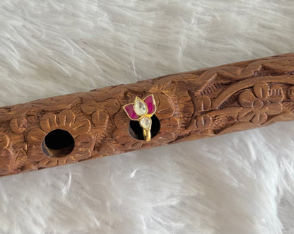 Gold tone pink-white kundan jadau lotus Nose Pin Dj-51420