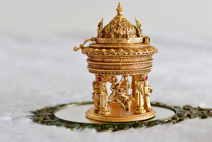Antique gold tone kemp Radhe-Krishna temple kumkum box dj-52320
