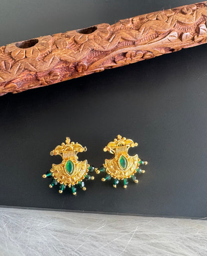 Gold tone green beaded stud/earrings dj-51261