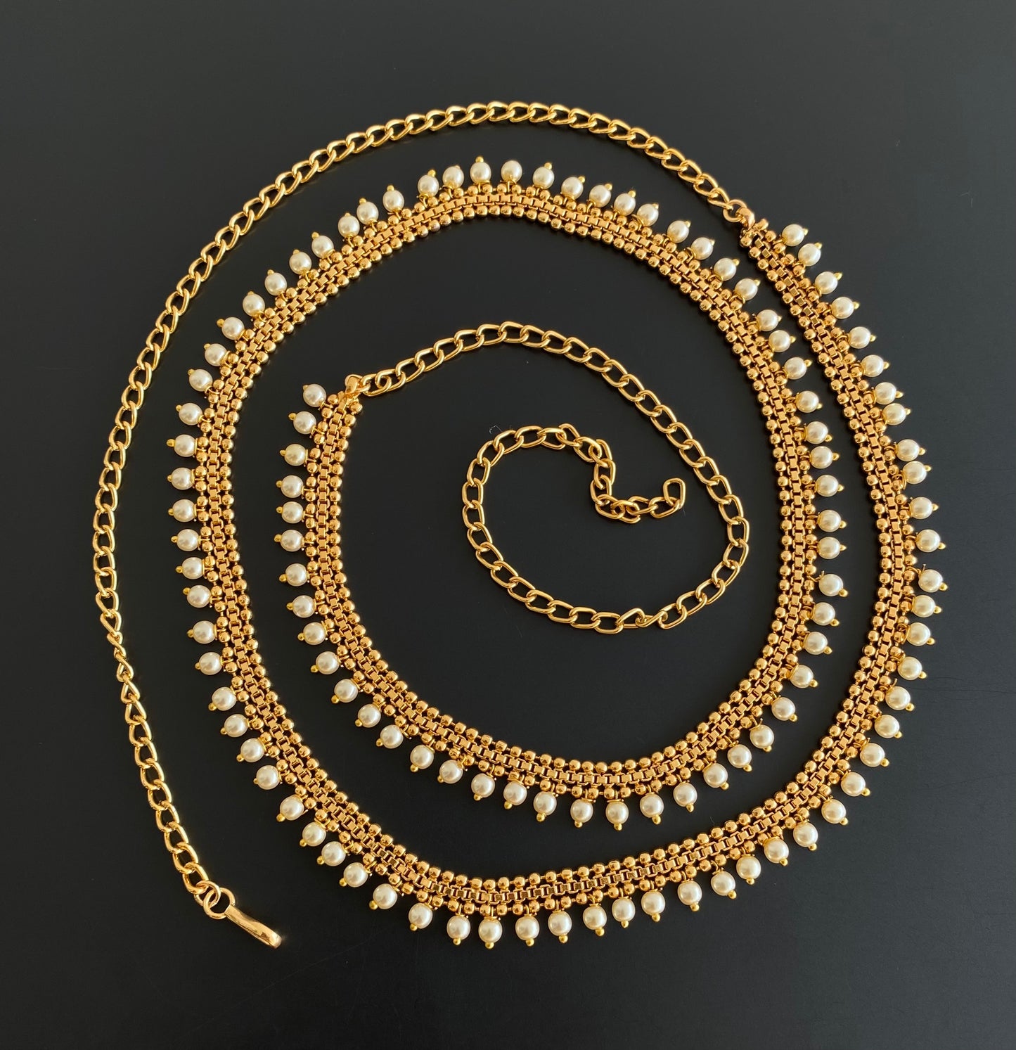 Antique gold tone pearl hip/waist chain dj-53210