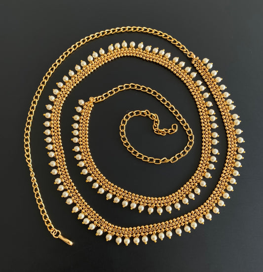 Antique gold tone pearl hip/waist chain dj-53210