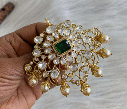 Gold tone green-white pearl moissanite pendant dj-54173