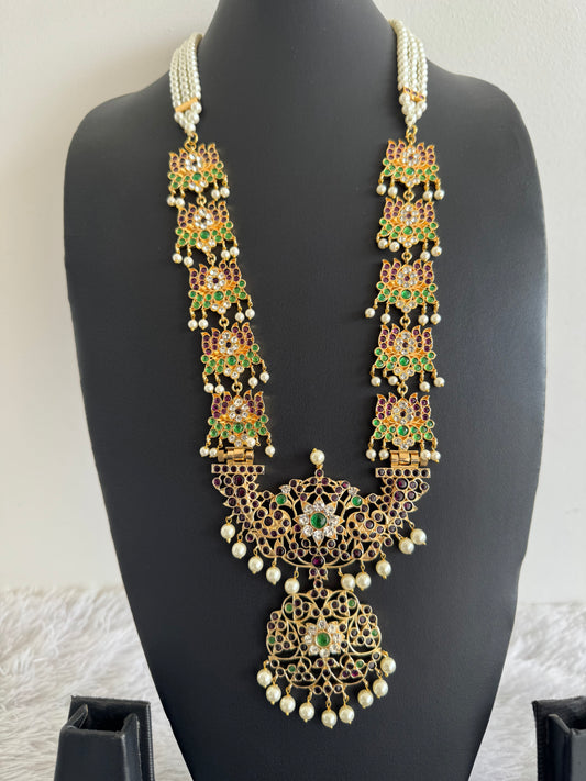 Gold tone precious kemp-green-white pearl lotus haar dj-52000