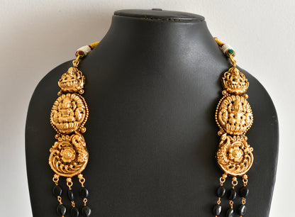 Antique gold tone black beaded lakshmi peacock multi layer haar set dj-52425