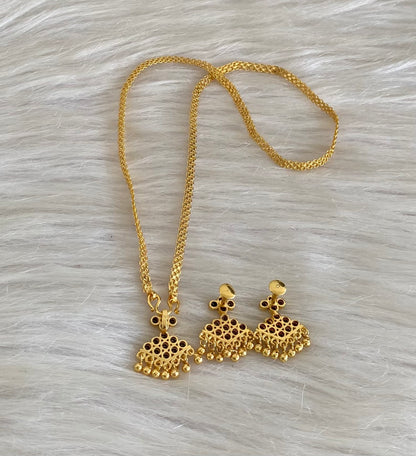 Gold tone 18 inches chain with black stone pathakkam pendant set dj-54908