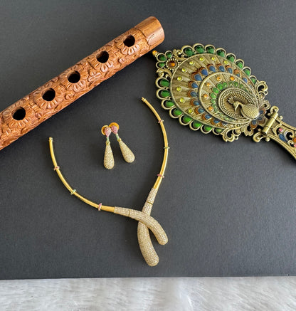 Antique gold tone cz pink-green-white kante necklace set dj-52124