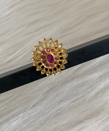 Gold tone white-ruby stone adjustable finger ring dj-55053
