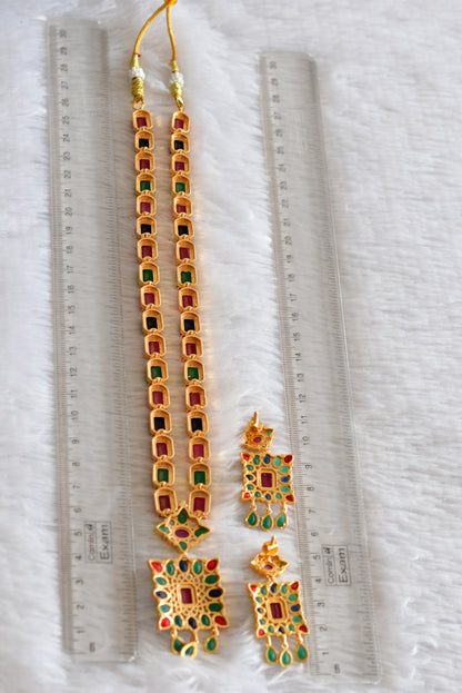 Gold tone Cz Navarathna block stone haar set dj-51950