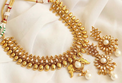 Antique gold tone Pearl Mango Necklace Set - DJ16778