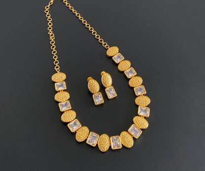 Gold tone white block stone necklace set dj-54663