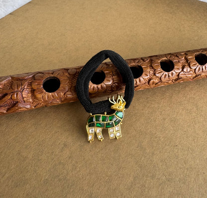 Matte finish green-white kundan jadau deer hair band dj-51517