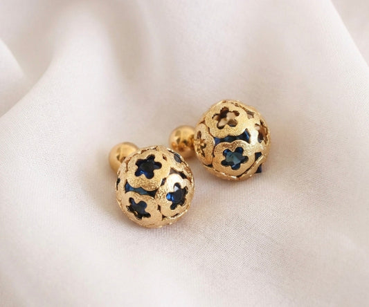 Gold tone Blue Ball earrings-dj17316
