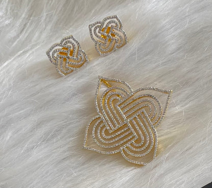 Two tone cz white rangoli pendant set dj-54309