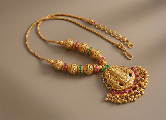 Matte finish ruby-emerald Lakshmi beaded necklace dj-37476