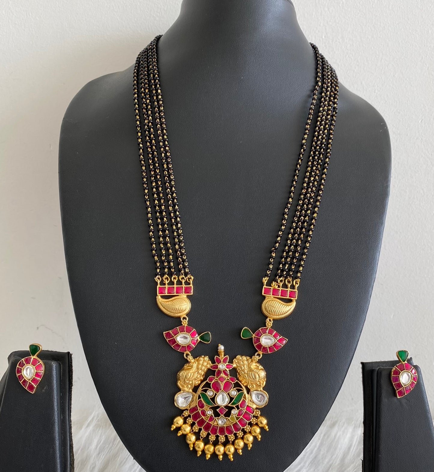 Antique gold tone peacock  mango kundan jadau mangalsutra set dj-54178