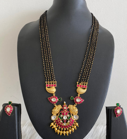 Antique gold tone peacock  mango kundan jadau mangalsutra set dj-54178