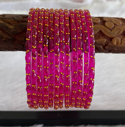 Set of 12 rani pink glass bangles(2.4) dj-52811