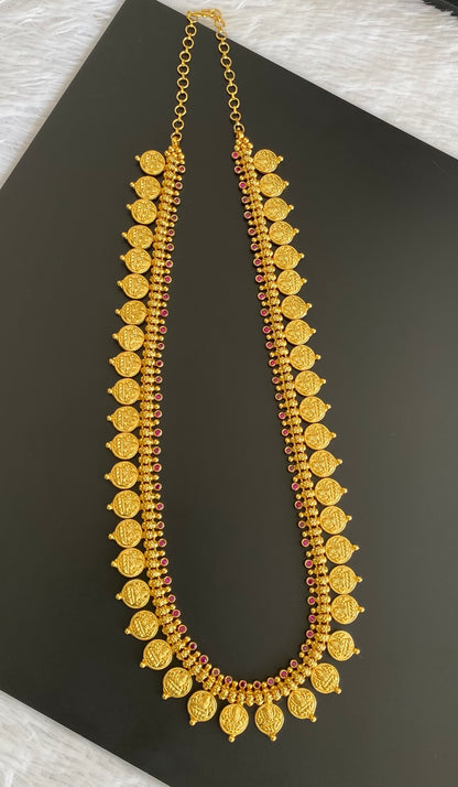Gold tone pink stone lakshmi coin haar dj-53173