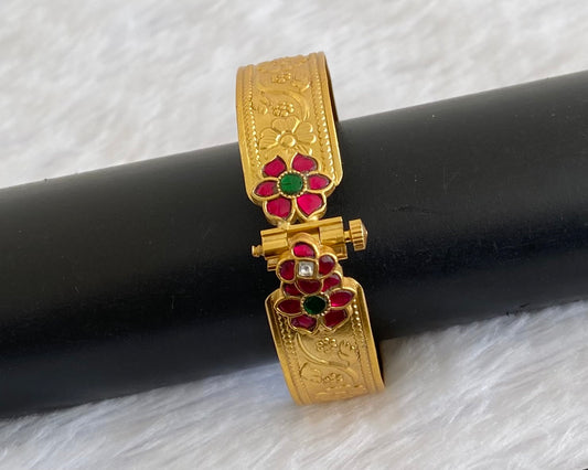 Matte finish kemp-green-white Kundan flower screw type kada(2.6) dj-53508